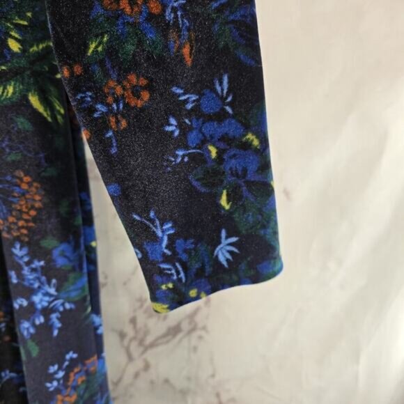 Maeve Dress Womens XS Blue Floral Velvet Midi Keyhole Constance Slit - Picture 4 of 13